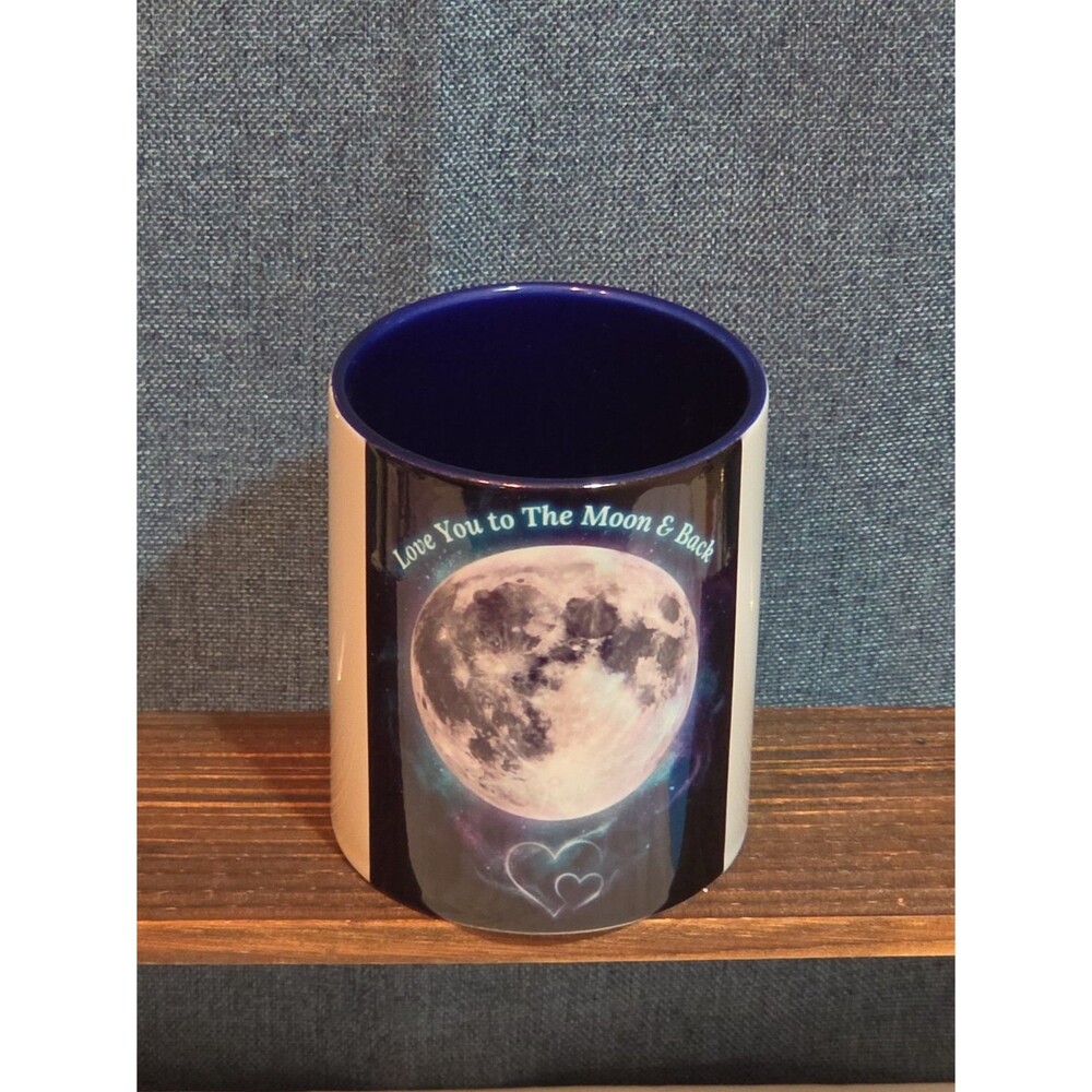 Love You To The Moon Ceramic Coffee Mug Navy Two-Tone New - Picture 2 of 16